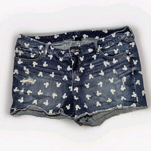 Disney Distressed Cut Off Jean Shorts Mickey Mouse Pattern Size 18 Beach Summer
